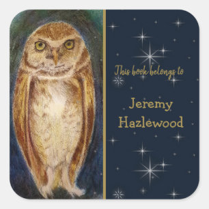 Personalized Wise Owl Elegant Bookplate Sticker