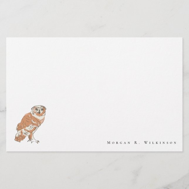 Personalized Wise Owl Illustration Stationery Set  (Front)