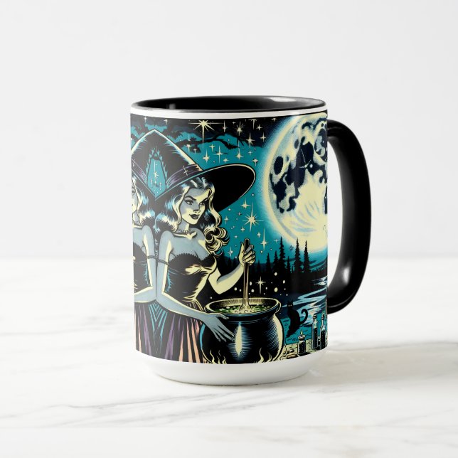 Personalized Witch and Black Cat Halloween Mug (Front Right)