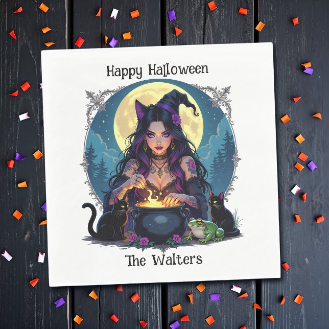 Personalized Witch and Cauldron Halloween Napkin (Creator Uploaded)