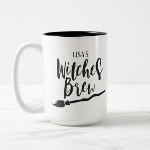 Personalized Witch Brew   Black Script Typography Two-Tone Coffee Mug