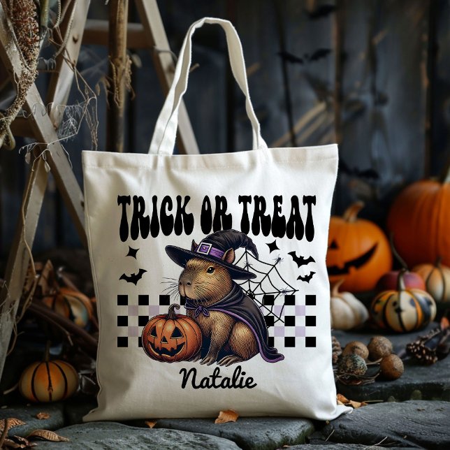 Personalized Witch Capybara Trick Or Treat Candy Tote Bag (Creator Uploaded)