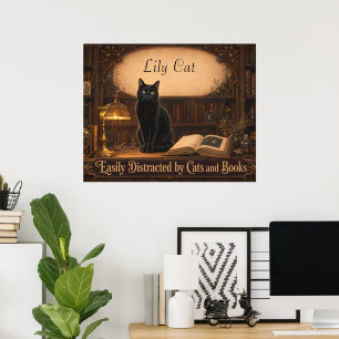 Personalized Witch Cat and Books Cozy Library Poster
