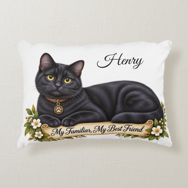 Personalized Witch Familiar Black Cat  Accent Pillow (Front)