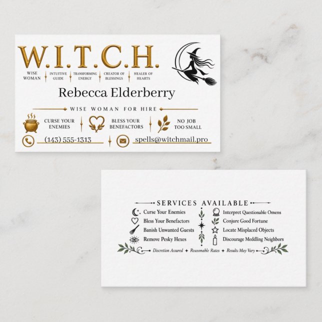 Personalized Witch for Hire W.I.T.C.H. Card (Front/Back)