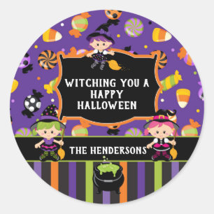 Personalized Witch Happy Halloween Classic Round Sticker
