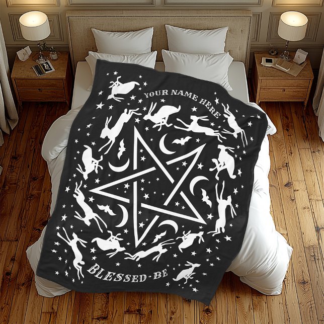 Personalized Witchcraft Hare Pentagram Gothic Fleece Blanket (Creator Uploaded)