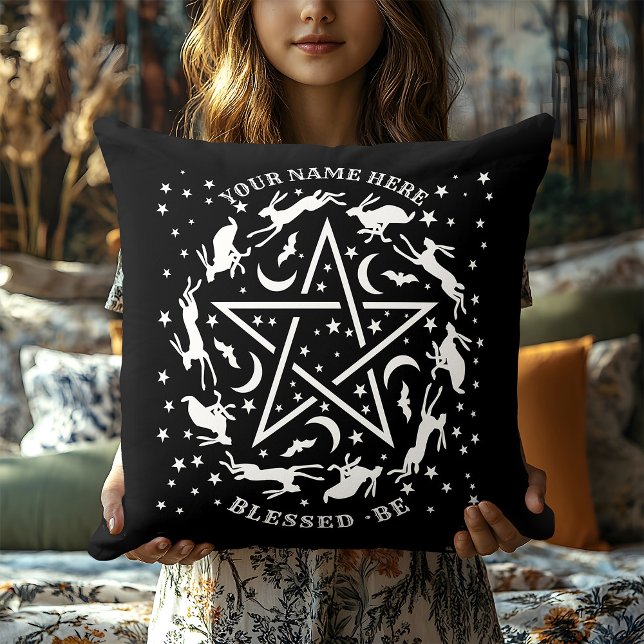 Personalized Witchcraft Hare Pentagram Gothic Throw Pillow (Creator Uploaded)