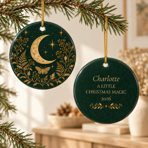 Personalized Witchy Moon Botanical Christmas Ceramic Ornament