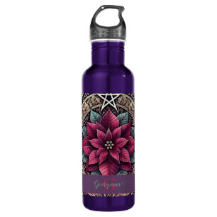 Personalized Witchy Poinsettia Pentagram Mandala 710 Ml Water Bottle