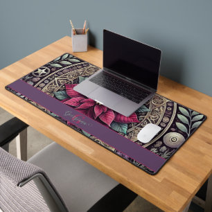 Personalized Witchy Poinsettia Pentagram Mandala Desk Mat