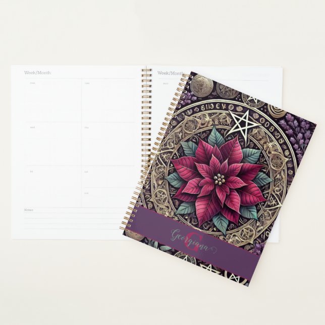 Personalized Witchy Poinsettia Pentagram Mandala Planner (Display)