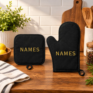Personalized With 2 Last Name or Nickname on Them Oven Mitt & Pot Holder Set