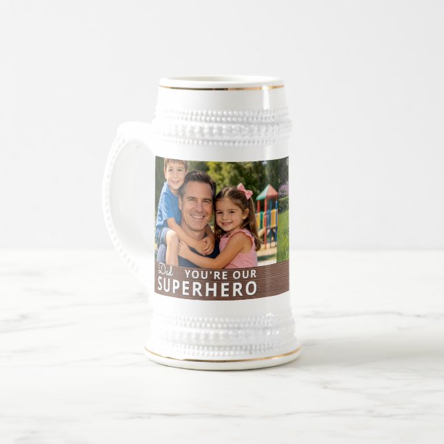 Personalized with 2 Photos and Text Beer Stein (Front Left)