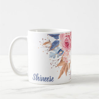 personalized with blush and blue flower coffee mug