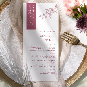 Personalized with Guest Name, Burgundy Wedding Menu