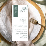 Personalized with Guest Name, Deep Green Wedding Menu<br><div class="desc">Why spend in-place cards and menu cards when you can have an elegant All-in-one elegant Menu personalized with each guest's name? Contemporary, simple, and elegant design with beautiful modern handwritten calligraphy. The stripe on the top left corner is in a deep green tone with the guest's name in white. NOTE:...</div>