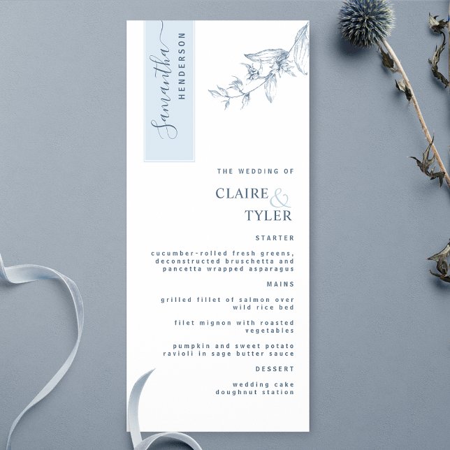 Personalized with Guest Name, Dusty Blue Wedding Menu (Creator Uploaded)