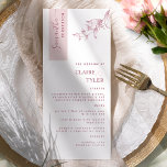 Personalized with Guest Name, Dusty Pink Wedding Menu<br><div class="desc">Why spend in-place cards and menu cards when you can have an elegant All-in-one elegant Menu personalized with each guest's name? Contemporary, simple, and elegant design with beautiful modern handwritten calligraphy. The stripe on the top left corner is in a dusty pink tone with the guest's name in burgundy pink....</div>