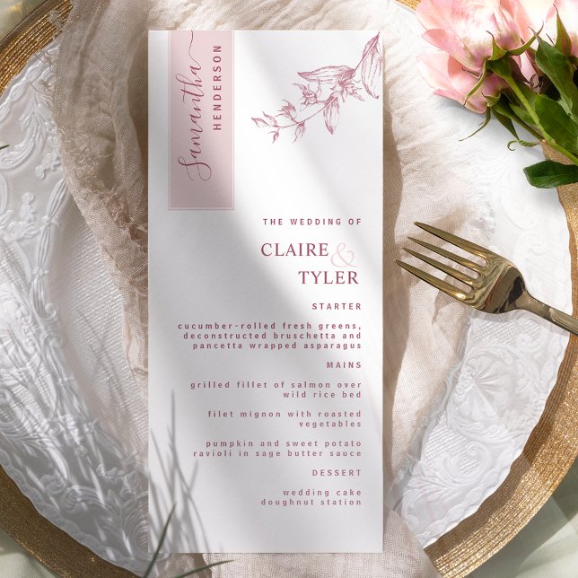 Personalized with Guest Name, Dusty Pink Wedding Menu (Creator Uploaded)