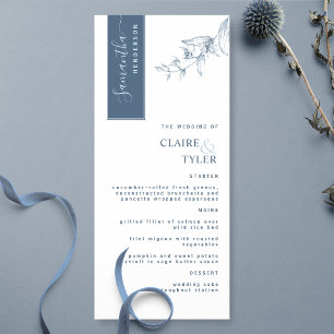 Personalized with Guest Name, Elegant Blue Wedding Menu