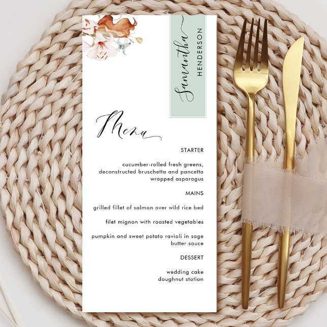 Personalized with Guest Name, Green Earthy Blooms  Menu (Creator Uploaded)
