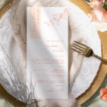 Personalized with Guest Name, Peach Wedding Menu<br><div class="desc">Why spend in-place cards and menu cards when you can have an elegant All-in-one elegant Menu personalized with each guest's name? Contemporary, simple, and elegant design with beautiful modern handwritten calligraphy. The stripe on the top left corner is in a peach tone with the guest's name in tangerine. NOTE: no...</div>
