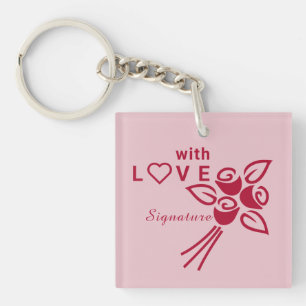 Personalized "With L❤️VE" Red Roses Keychain