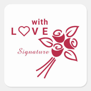 Personalized "With L❤️VE" Red Roses Square Sticker
