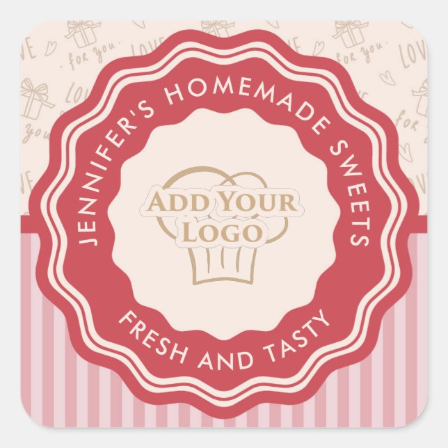 Personalized with Logo Baked Goods Homemade Bakery Square Sticker (Front)