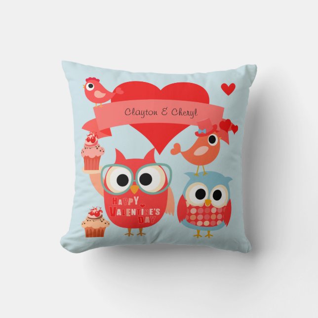Personalized With Message Owls Valentine Pillow (Front)