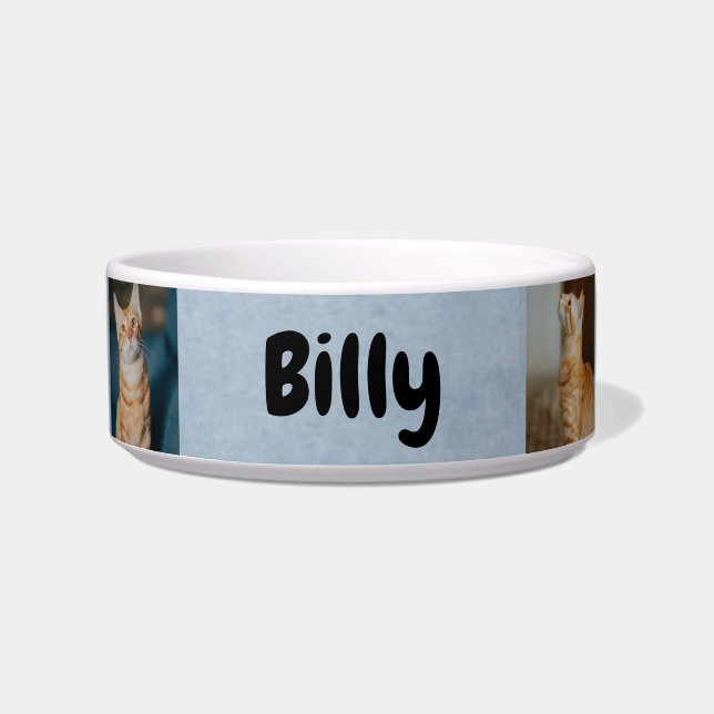 Personalized with Name and Photos | Blue Cat  Bowl (Front)