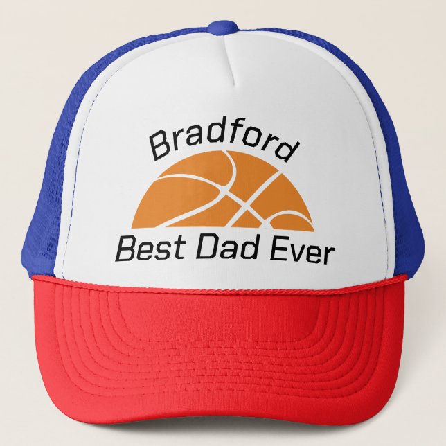 Personalized with name Basketball Best Dad Ever Trucker Hat (Front)