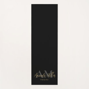 Personalized With Name Black Gold Modern Monogram Yoga Mat