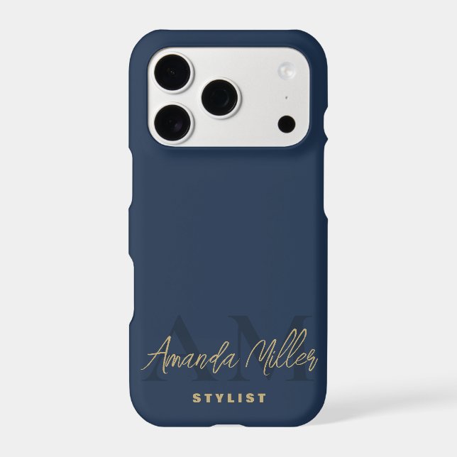 Personalized With Name Blue Gold Modern Monogram (Back)
