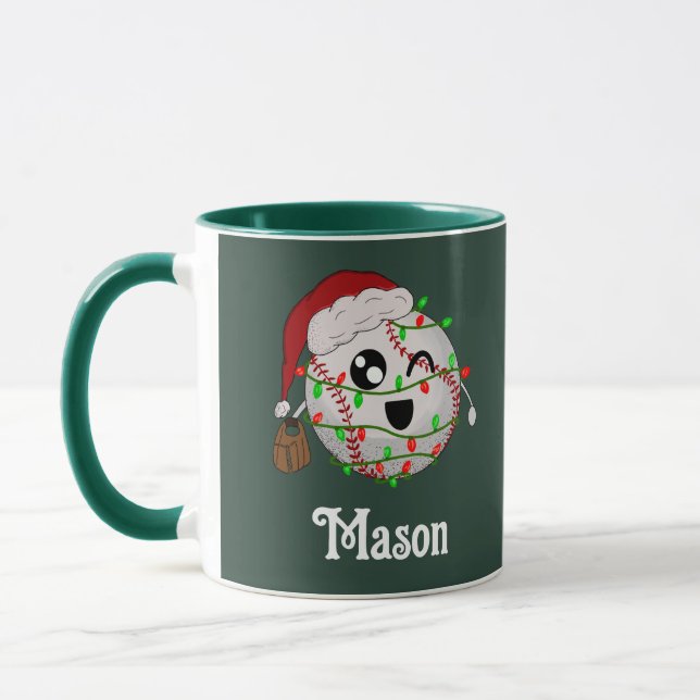 Personalized With Name Christmas Lights Baseball Mug (Left)