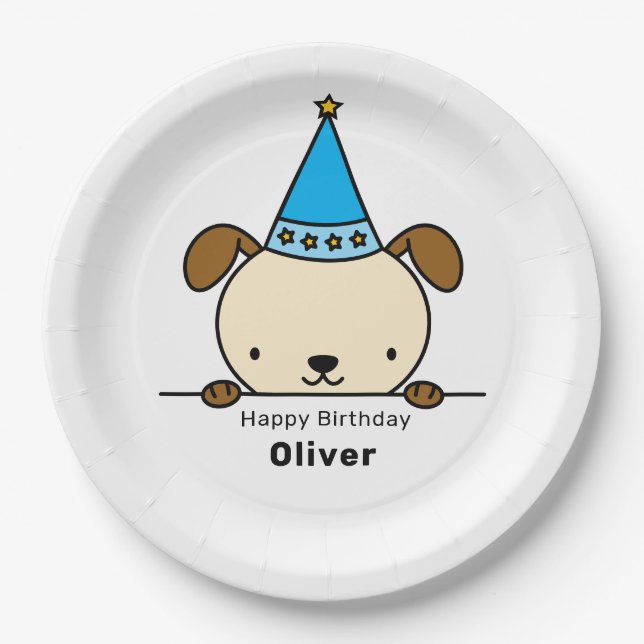 Personalized with Name dog birthday  Paper Plate (Front)