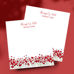 Personalized with Name Floral Red Poppies Notepad