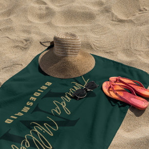 Personalized With Name Green Gold Modern Monogram Beach Towel