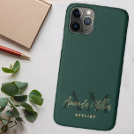 Personalized With Name Green Gold Modern Monogram iPhone 11 Pro Case<br><div class="desc">Introducing the Personalized With Name Emerald Green Gold Modern Monogram Phone Case – a sophisticated and stylish accessory that combines personalization with protection for your device. This monogram phone case features an elegant handwritten cursive script with your custom name in a luxurious emerald green and gold colour scheme. Crafted for...</div>