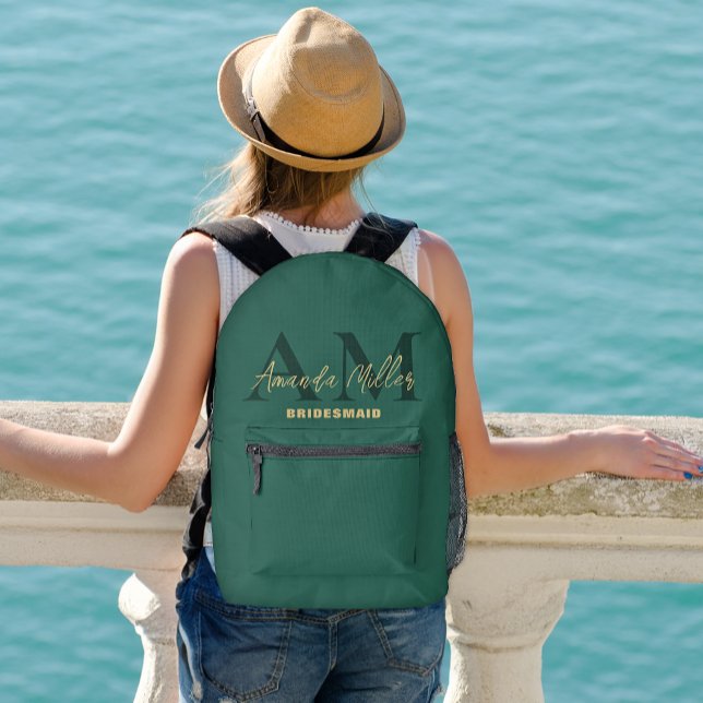 Personalized With Name Green Gold Modern Monogram Printed Backpack (Creator Uploaded)