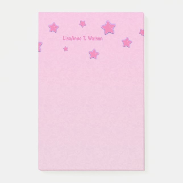 Personalized with Name Pink Stars on Pink Post-it Notes (Front)