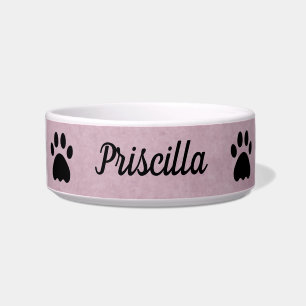 Personalized with Name Pink with Paws Cat Bowl