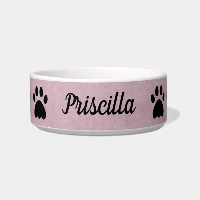 Personalized with Name | Pink with Paws Cat Bowl (Front)