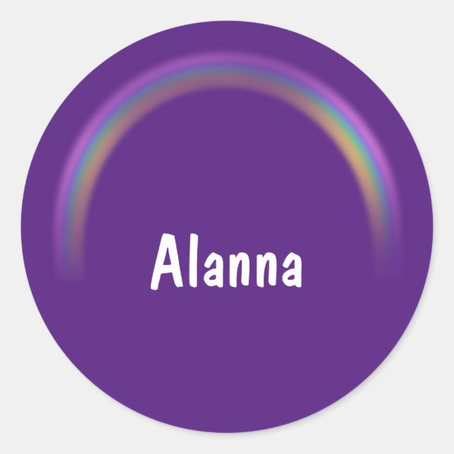Personalized with Name Purple Rainbows Classic Round Sticker (Front)