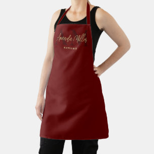 Personalized With Name Red Gold Modern Monogram Apron