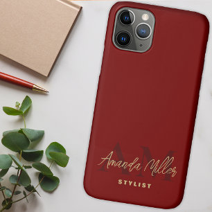 Personalized With Name Red Gold Modern Monogram