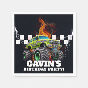 Personalized With Name Retro Monster Truck Napkin