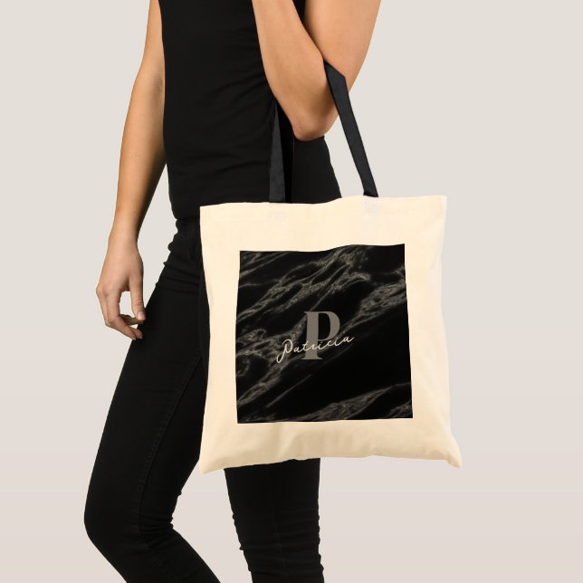 Personalized with Name Trendy Marble Black  Tote Bag (Front (Product))