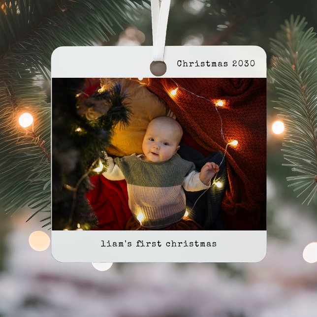Personalized With Photo Baby's First Christmas Metal Ornament (Creator Uploaded)